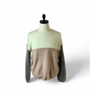 Dreamers Color Block Knit Sweater Cream Beige Grey Pullover‎ M/L